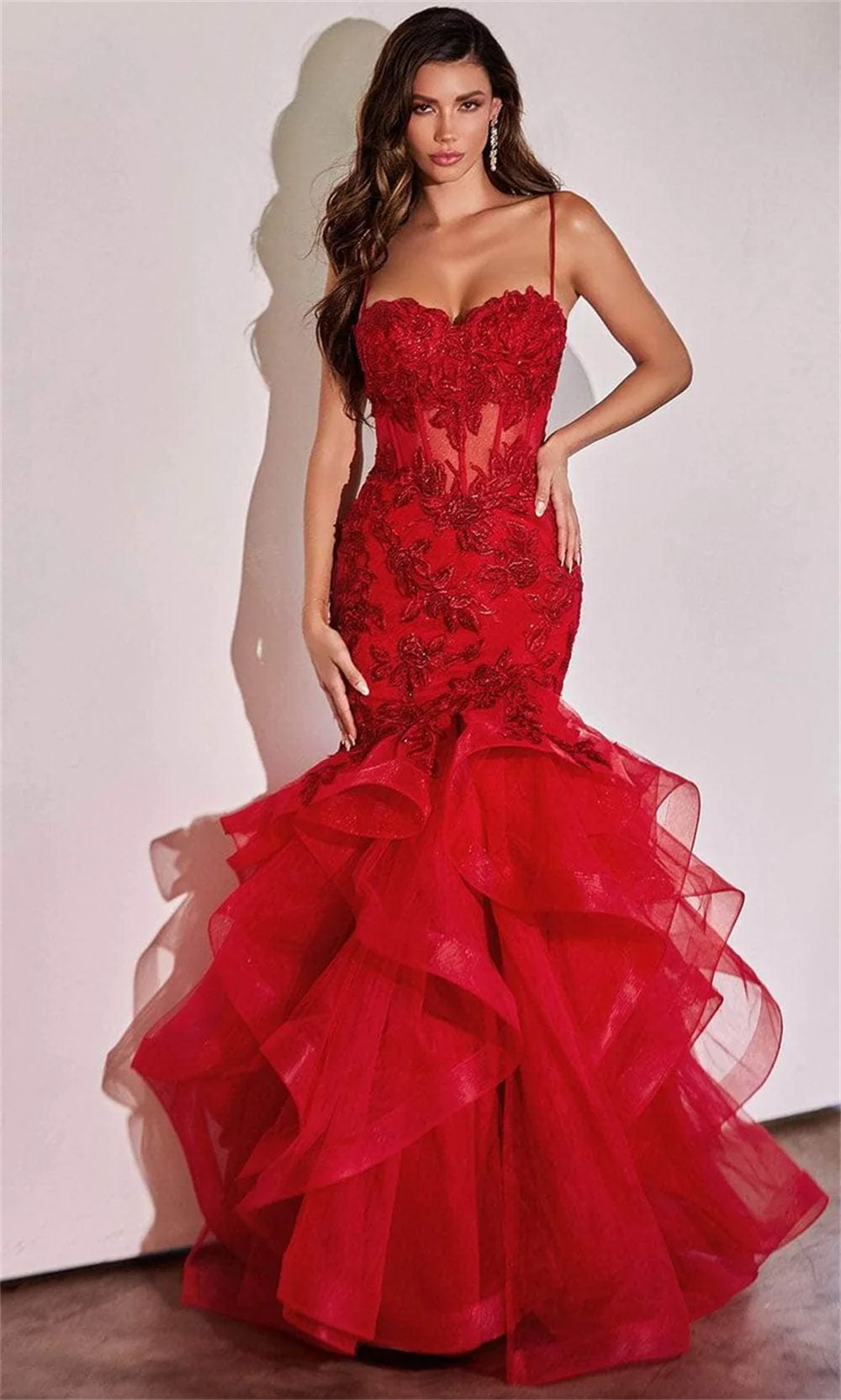 Vestido de noche de tul de sirena, traje elegante sin mangas, largo hasta el suelo, ilusión de cuello en forma de corazón, Día de San Valentín