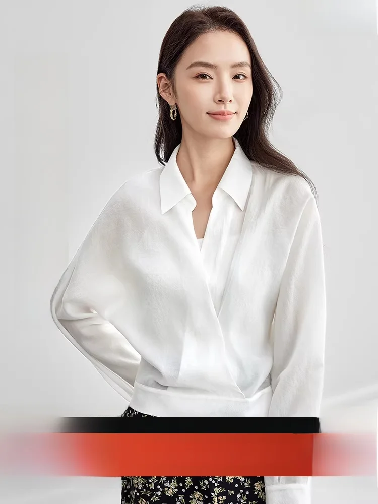 

Повседневная одежда для похудения V-Ne Thin Batwing Sve с открытым воротником свободного покроя из смеси полиэстера Long Sve Thin irt для поездок на работу