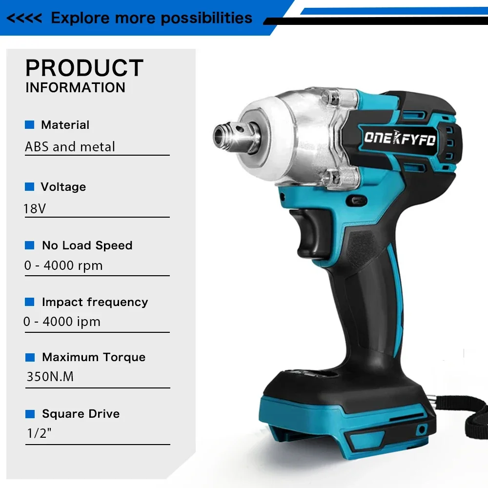 1/2 Inch Brushless Electric Impact Wrench 350N.M Cordless Electric Wrench for Makita 18V Battery Screwdriver Power Tools