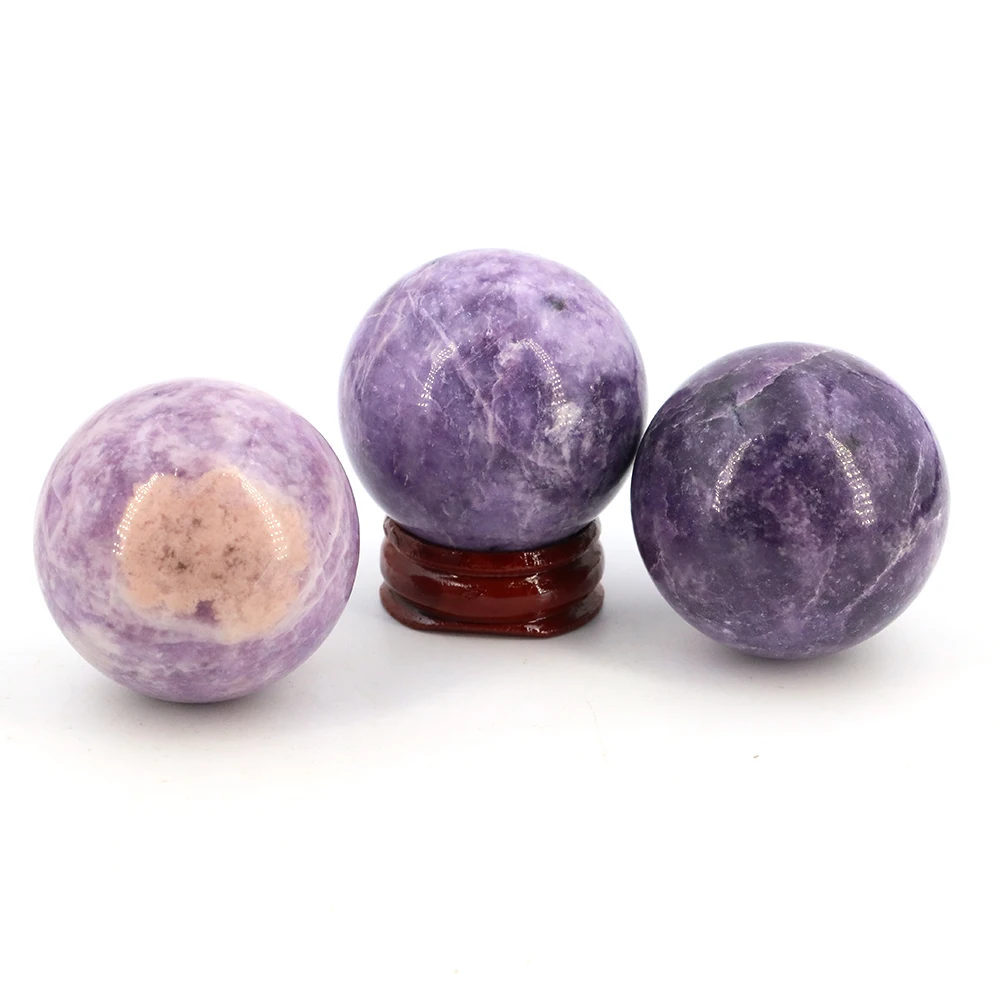 40mm Natural Stone Lilac Lepidolite Ball Reiki Healing Crystals Sphere Massage Globe Chakra Mineral Gem Specimen Home Decoration