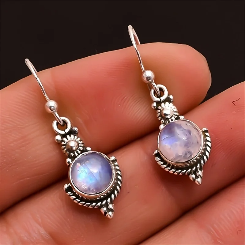 Classical Wind Moonstone Long Pendant Earrings, Wedding Party Jewelry Gift