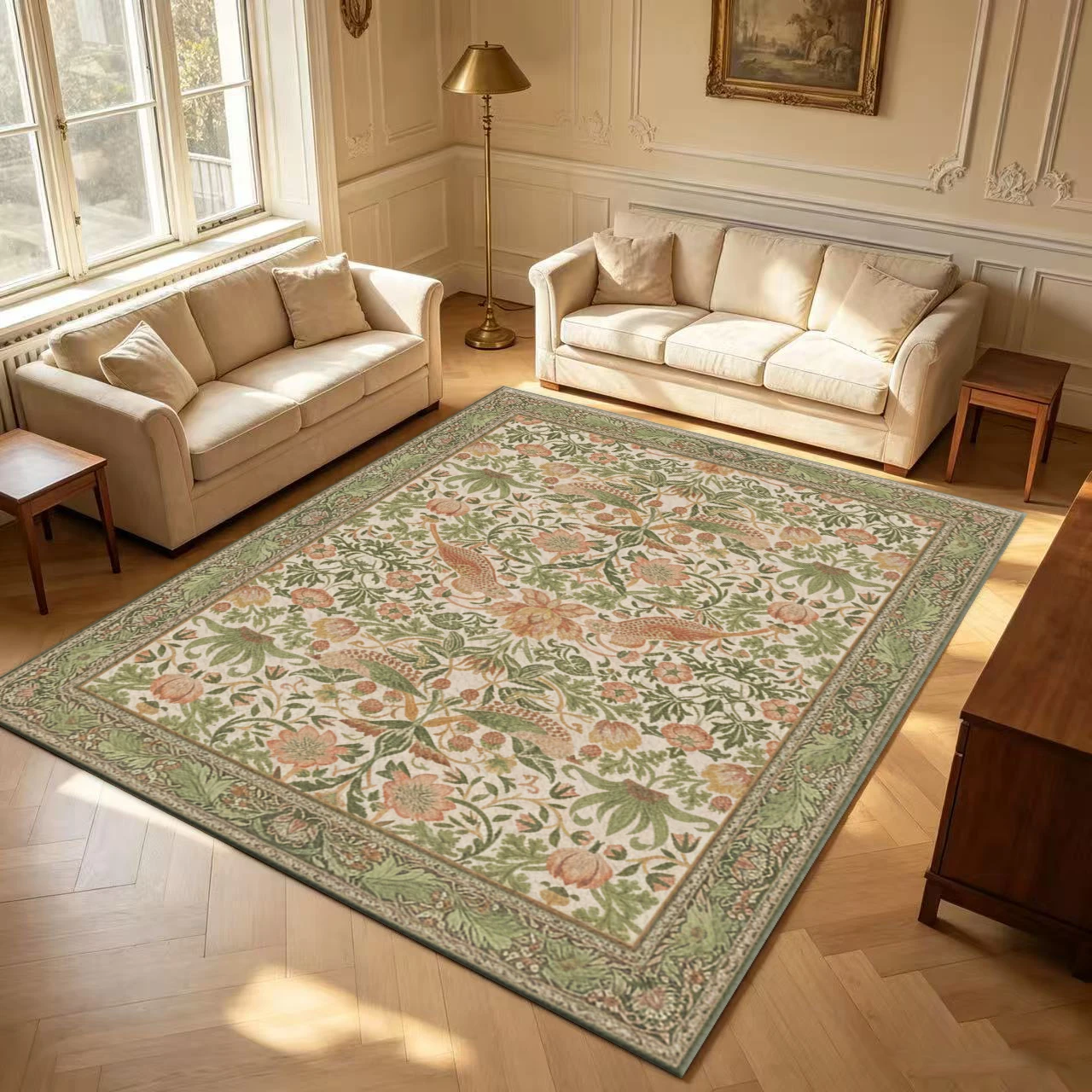 Vintage Bird Pattern Floral William Morris Style Carpet