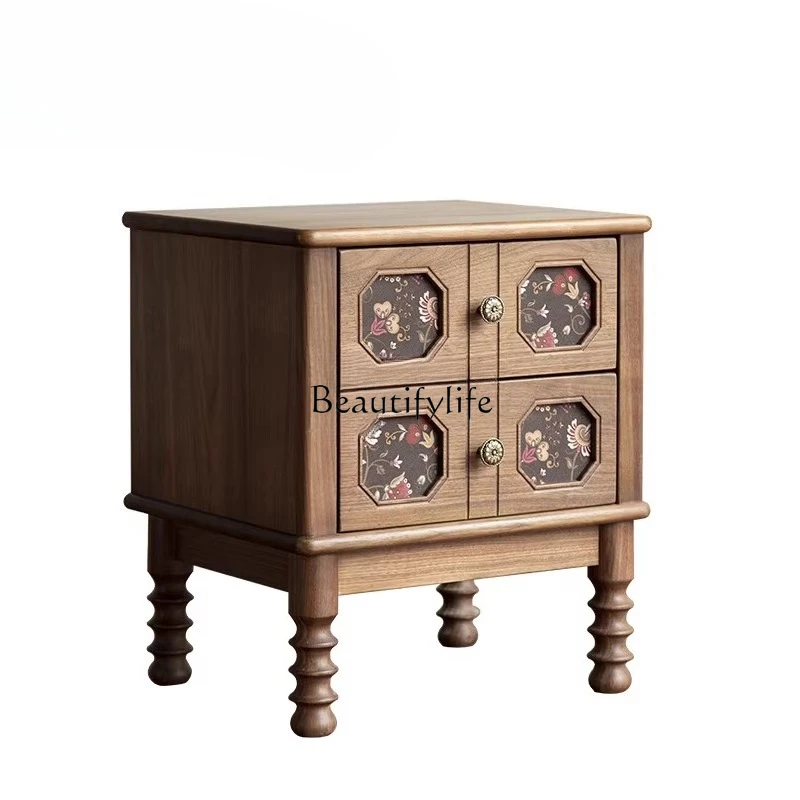 

North American Black Walnut Solid Wood Bedside Table American Retro Bedroom Storage Cabinet