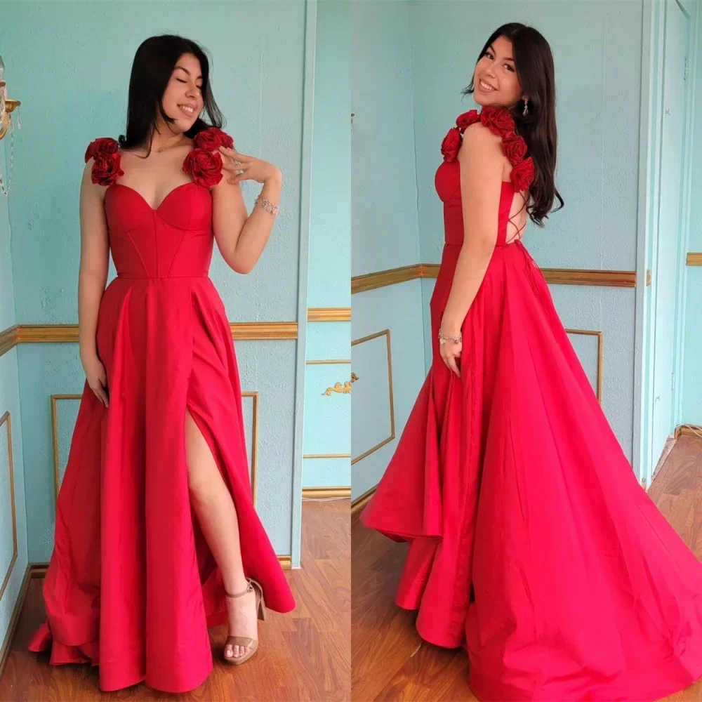 

Customized Sweetheart A-line Sweep/Brush Evening Dresses Flower Satin Formal Occasion Gown Vestidos Para Mujerrobe Soir