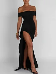 Summer Party Sexy Evening Dress One Shoulder Black Elegant Women Dress Fashion Long Dresses