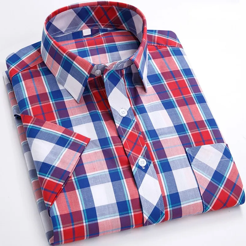 New Fashion Dress Shirts Short Sleeve For Mens Cotton Soft Comfortable Thin Plaid Young Casual Shirt And Blouses Plus Size S-8XL