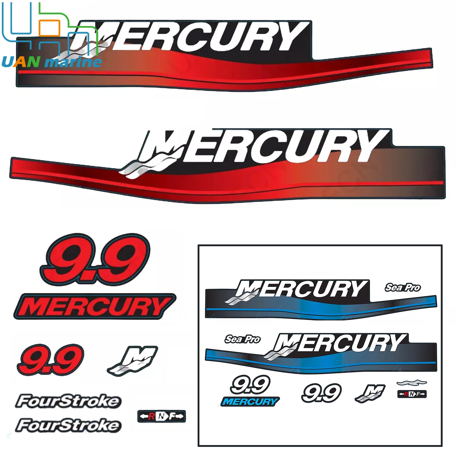

Набор наклеек подходит для 4-тактного подвесного двигателя Mercury 9,9 л.с., синий или красный, 9,9 99-06, доступны все модели