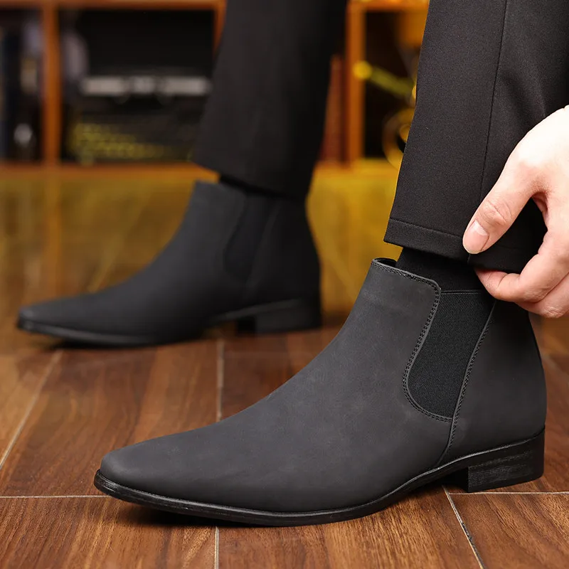 New Britain Fashion Autumn Pointed Toe Formal Chelsea Ankle Boots for Men's Trend Brand Designer High Tops Shoes Zapatos Hombre