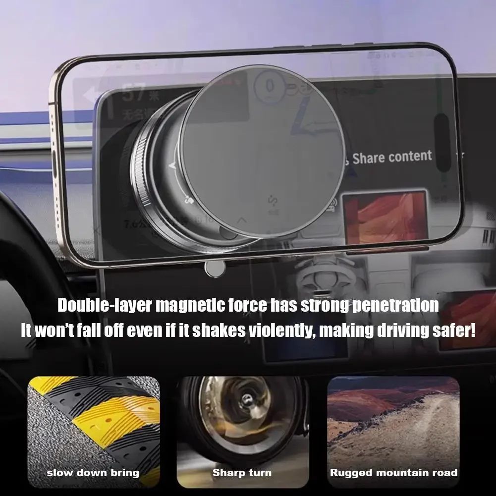 2025 Вакуумная магнитная присоска, держатель для телефона, двухслойная магнитная сила для Iphone, универсальный 360 °   Поворотный навигационный кронштейн