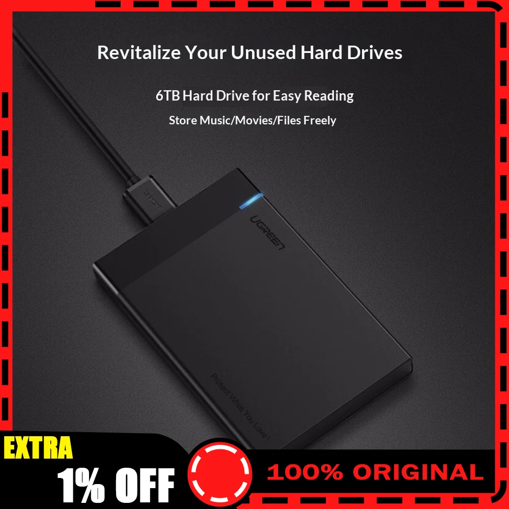 UGREEN US221 30848 2.5 Inch SATA to USB 3.0 External Hard Drive Enclosure with Detachable Micro USB Cable