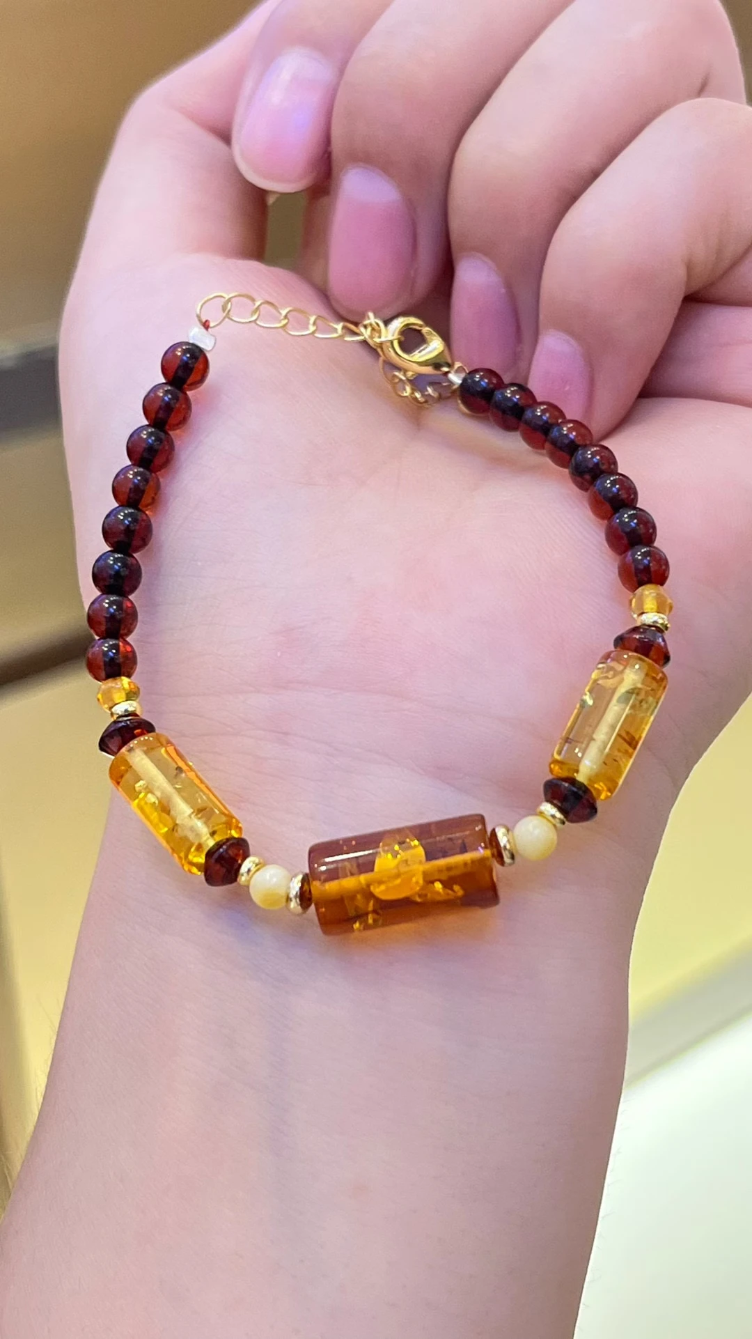 معتمد العنبر البلطيق الطبيعي سوار مُزين بالخرز متعدد الألوان الأصفر الحقيقي/الأحمر/زهرة العنبر سلسلة ستراند معصمه بوهو مجوهرات