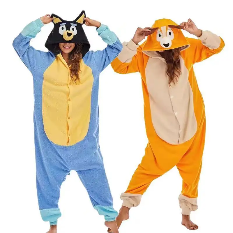 Disfraz de Halloween Bluey para adultos y niños, ropa de dibujos animados, pijamas de una pieza, ropa de Cosplay de Bingo Bluey, regalo para niños