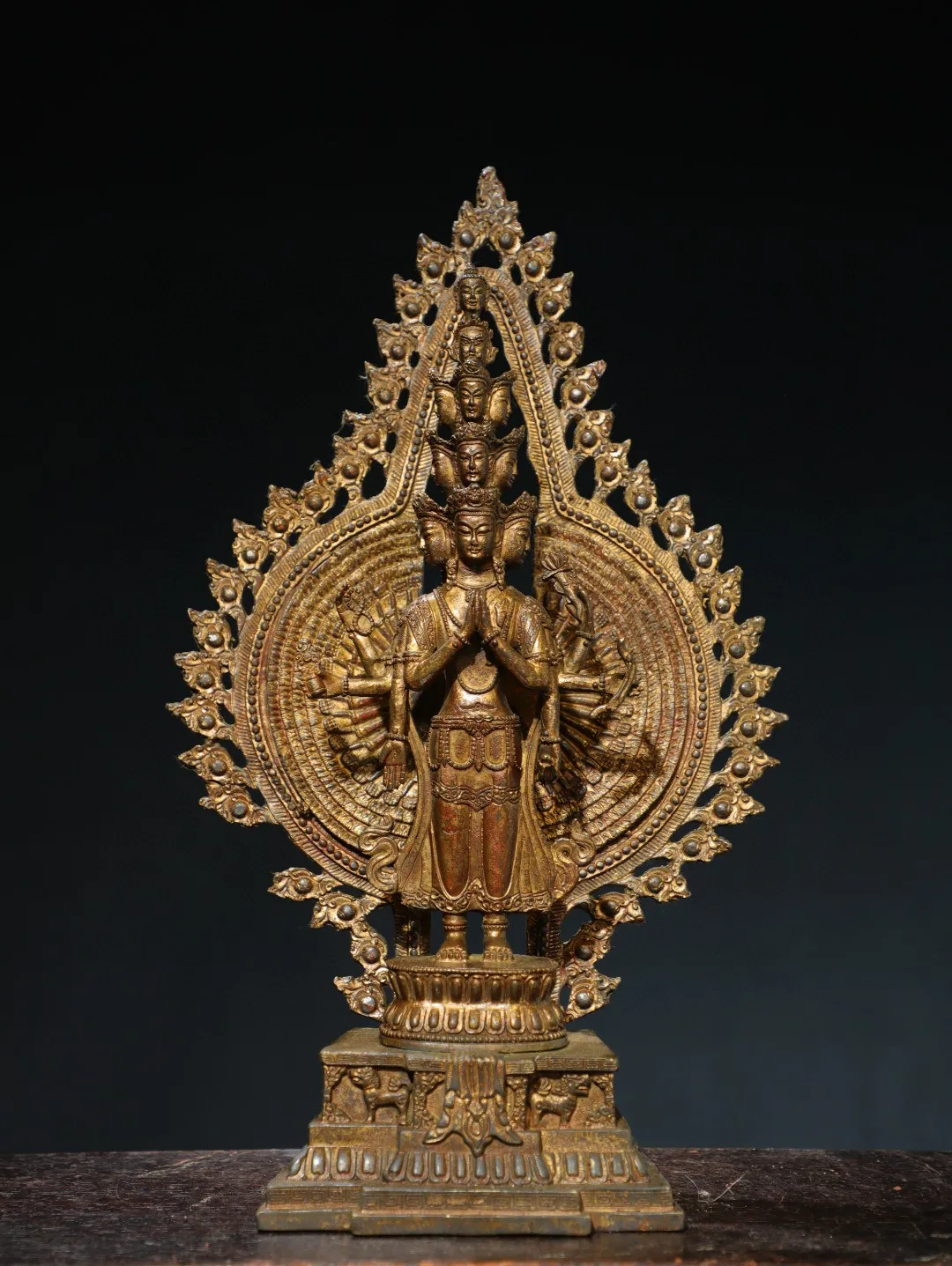 

Tibetan brass, gilt cinnabar, painted thousand hands and eyes, Guanyin Bodhisattva Tara, ornaments, home hall supplies, 40cm