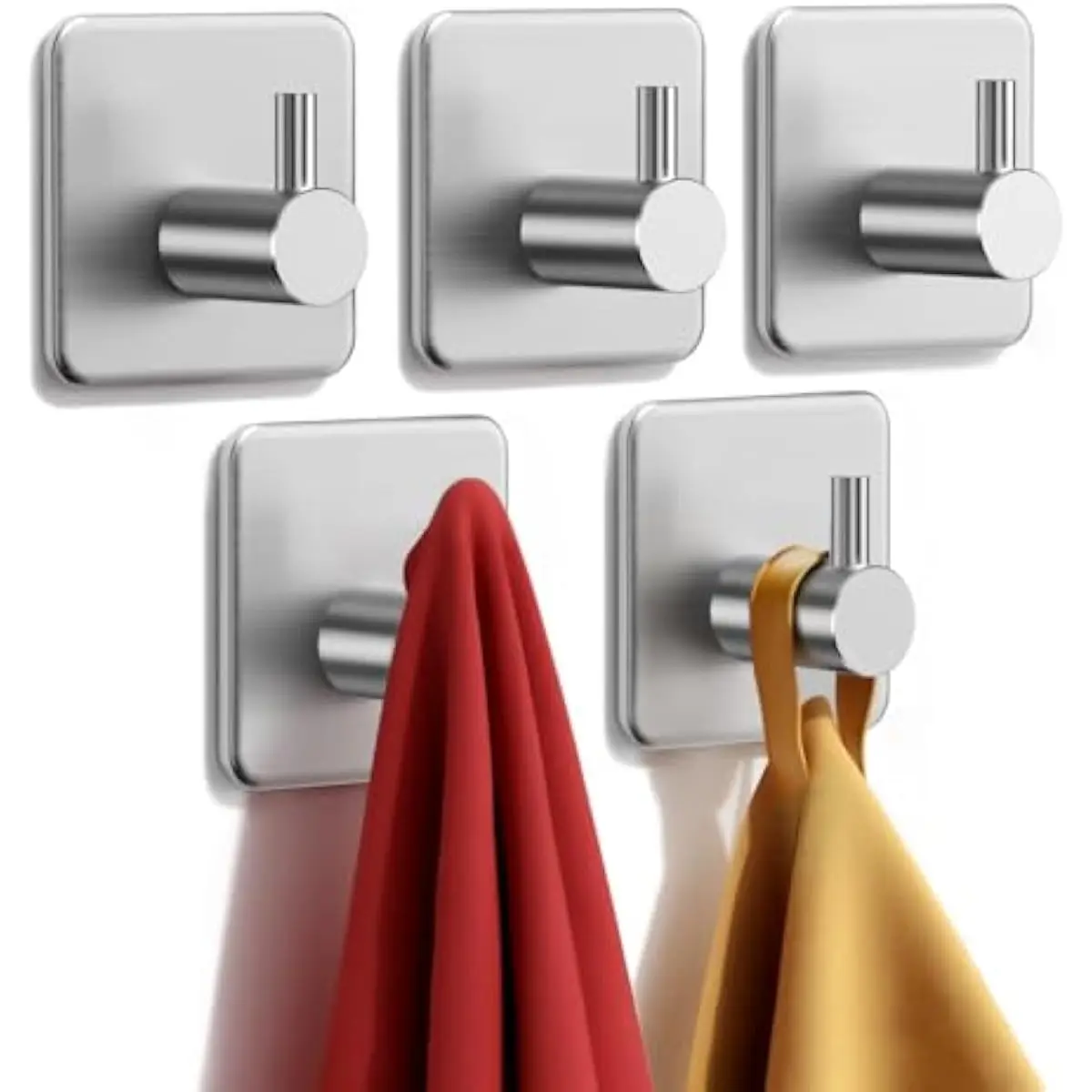 Heavy Duty Adhesive Hooks, 5 Pack Stainless Steel Hook 22 lb, Silver
