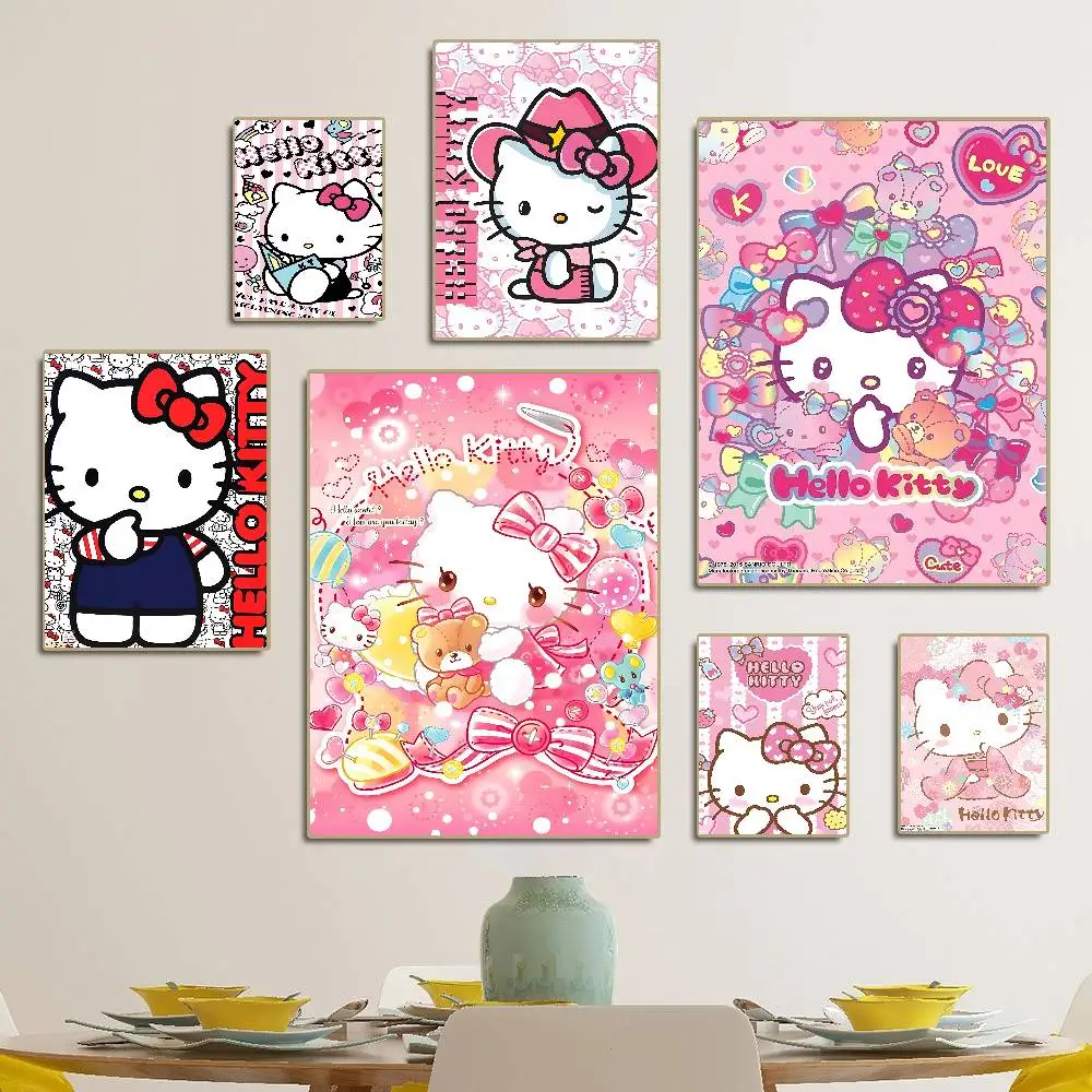 Cute Cat H-Hello K-Kitty Self-adhesive Art Poster Whitepaper Prints Posters Artwork Aesthetic Art Wall Painting