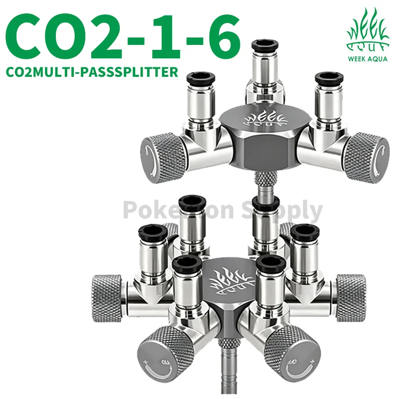 

WEEK AQUA 6 Way CO2 Splitter Valve 1 Turn 6 Air Outlet Stainless Steel Regulator Manifold for Aquarium Planted Tank