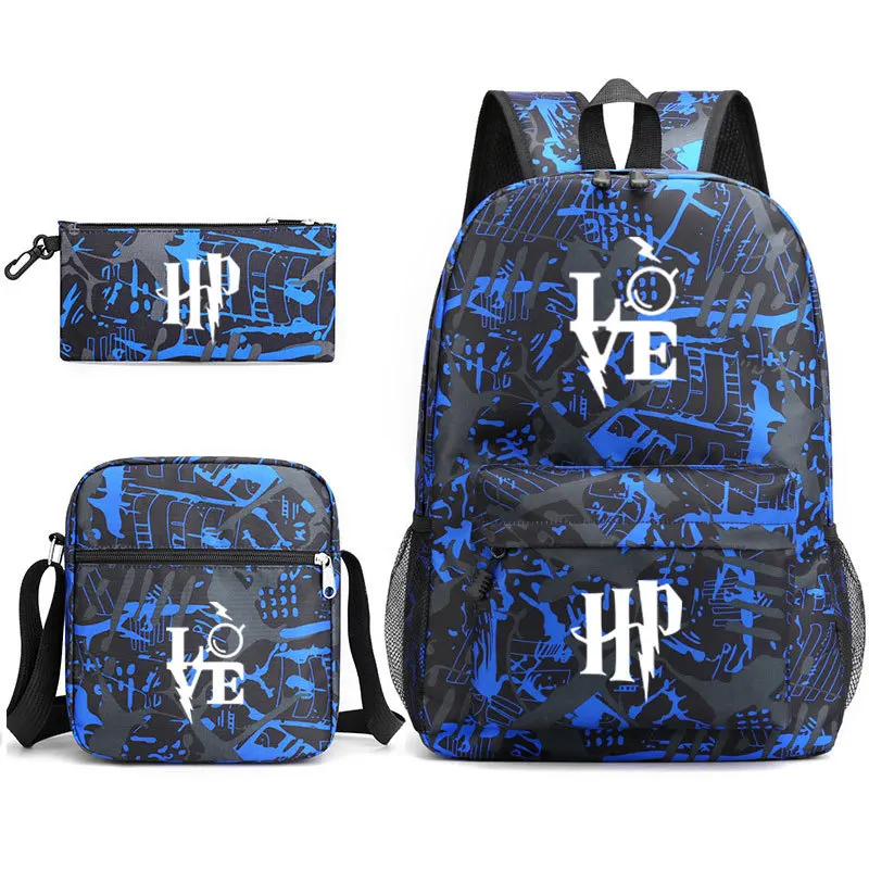 3pcs Set Love HP Eyeglasses Children School Backpacks Cool Schoolbag Student Shoulder Bag for Boy Pen Pencil Bags