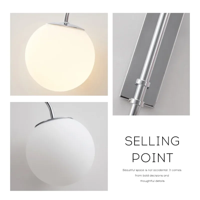 Modern Plug in Wall Lamp LED Rocker Arm Glass Ball Reading Simple Living Room Sofasides Retractable Bedroom Bedside Wall Sconces