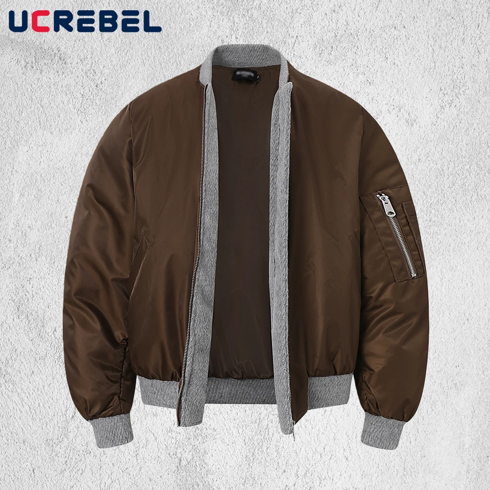 

Стеганая куртка с контрастными панелями, мужская уличная зимняя куртка-бомбер с толстым воротником-стойкой и плиссированными рукавами Ma-1, мужская куртка-бомбер