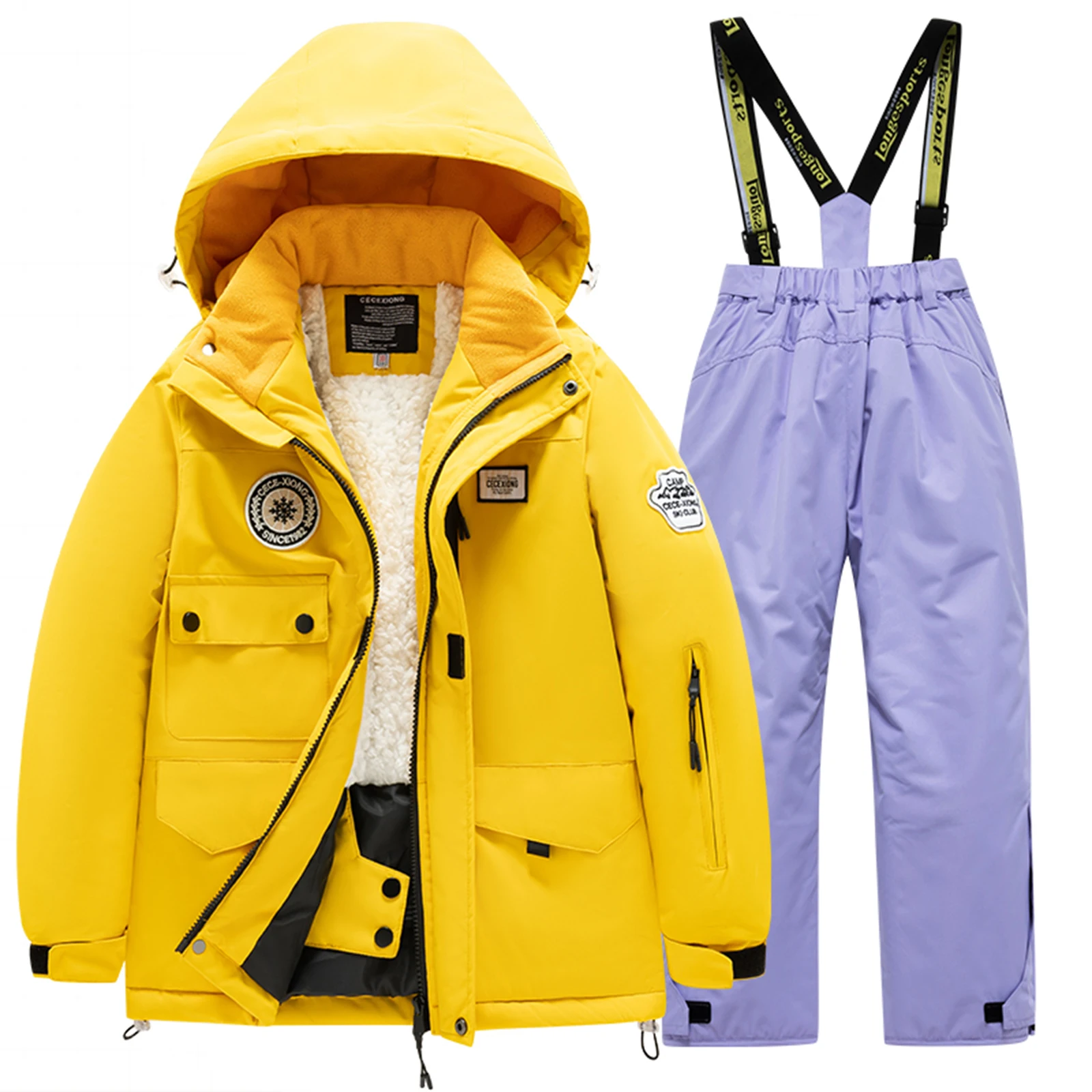 

Зимний детский модный комплект лыжной одежды, утолщенный водонепроницаемый теплый лыжный костюм для мальчиков и девочек, комплект одежды из куртки и брюк
