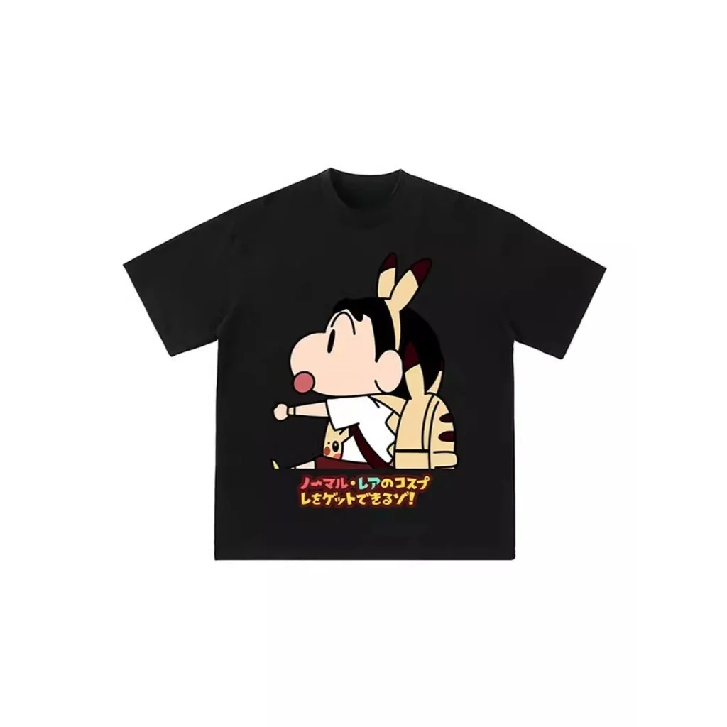 Crayon Shin Chan Pikachu Couple Print Casual T Shirt Cute Anime Short Sleeve Tee Streetwear