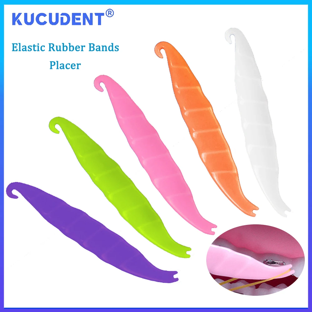 KUCUDENT 50 Pcs Dental Orthodontic Elastic Placer Disposable Plastic Rubber Band Placers For Clear Braces New Type 7 Colors