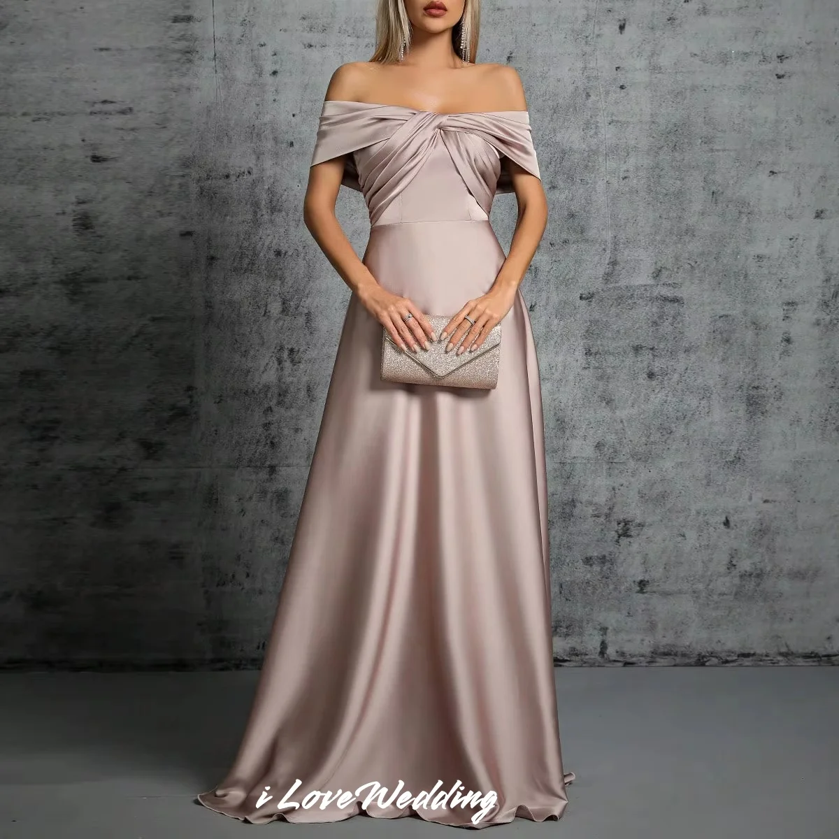 

Woman Off the Shoulder Evening Dresses 2025 Satin Strapless A-Line Floor-Length Backless Zipper Wedding Guest Dresses Customized