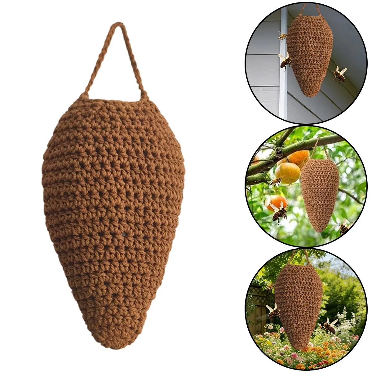 Cotton Honeycomb Net Crochet Wasp Deterrent Fake Wasp Nest Hanging Repellent for Yard Garden Outdoor Use