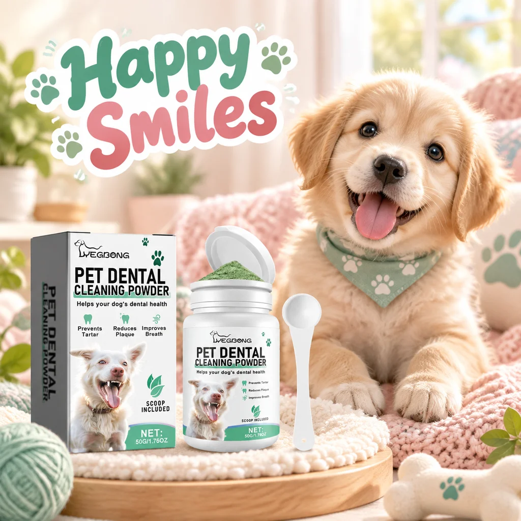 Yegbong Dog Teeth Cleaning Powder Gentle Fresh Removes Tartar Oral Gum Health Care Reduce Bad Breath Pet Teeth Whiten-ing Powder