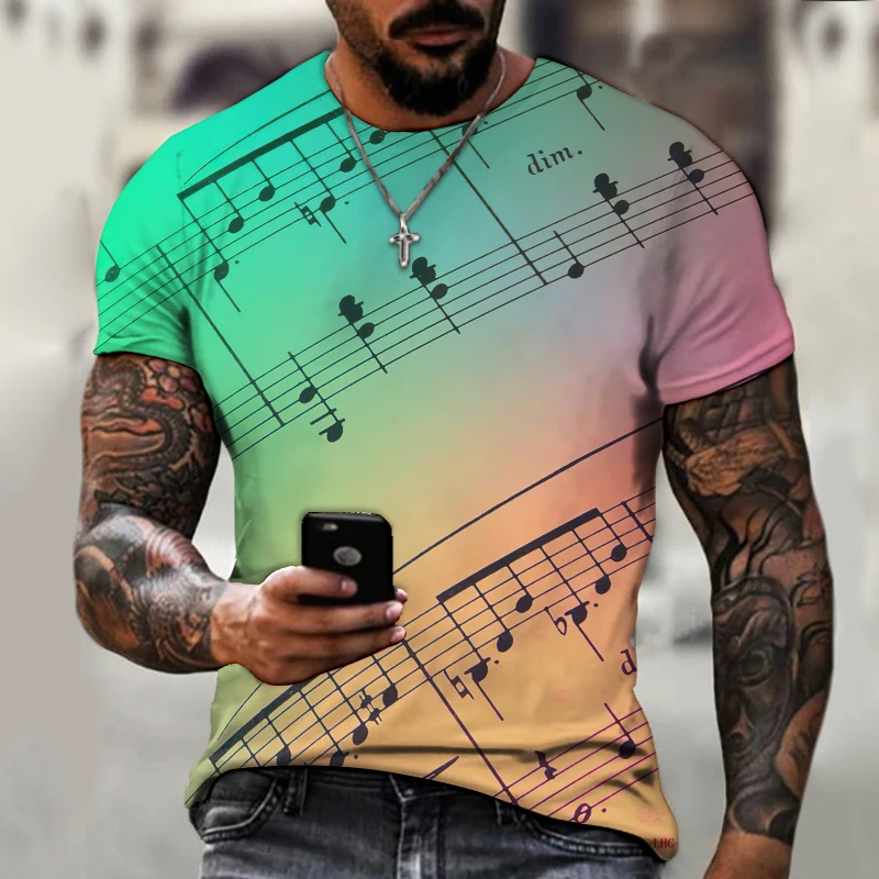 2022 New Music 3D Printing T-Shirt Men's Lycra Polyester Short Sleeve Fashion Oversized Summer Dress Shirt Oversized