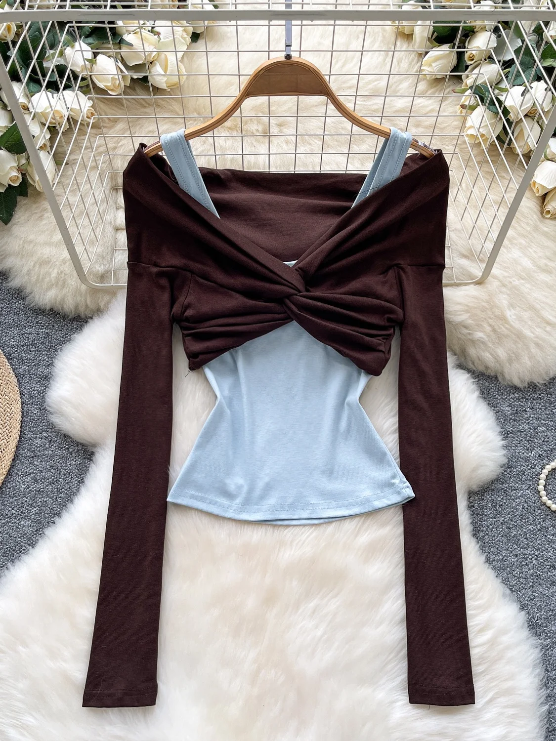 

Женская сексуальная майка Spicy Pure Desire Svel Base + Knot Long Sve ort Cover up Faion Set, повседневная рабочая одежда