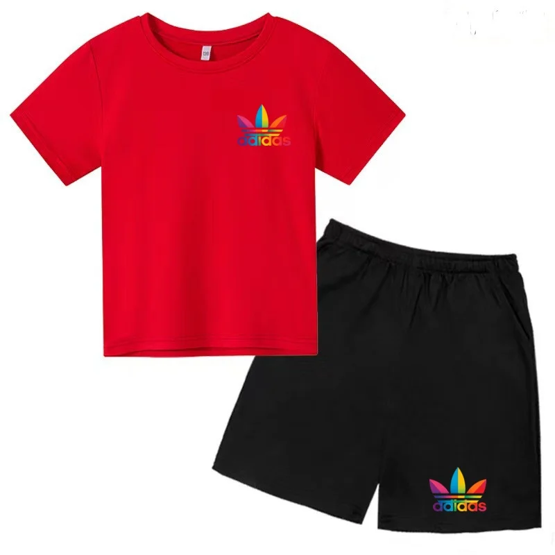 Sommer-T-Shirts für Kinder im Alter von 3-12 Jahren, Sportbekleidung für Jungen und Mädchen, Kurzarm + kurze Hosen. Marken-Set – Detail 11