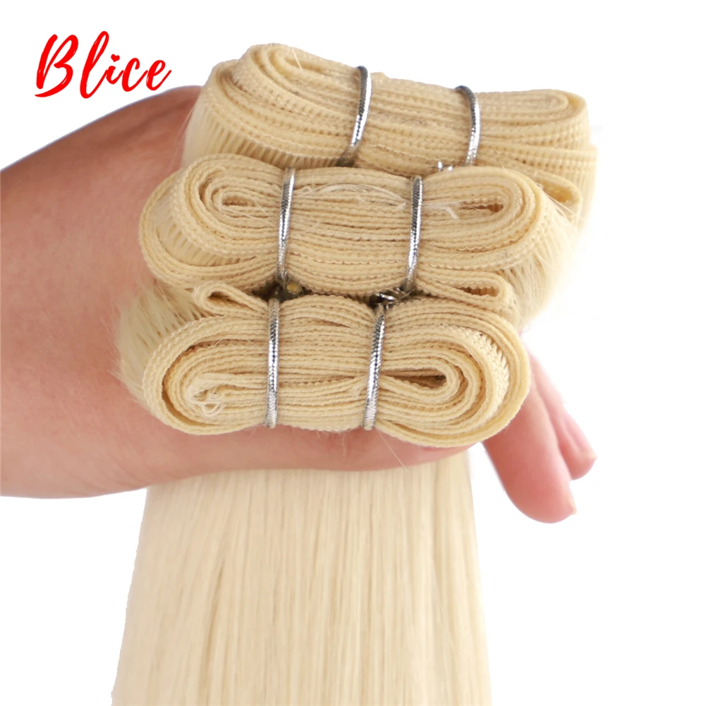 Blice Synthetic Silky Yaki Straight Hair Extension Doule Weft Weaving Black Weave 1PCS/Lot Bundles Futura Fiber Blonde 613#
