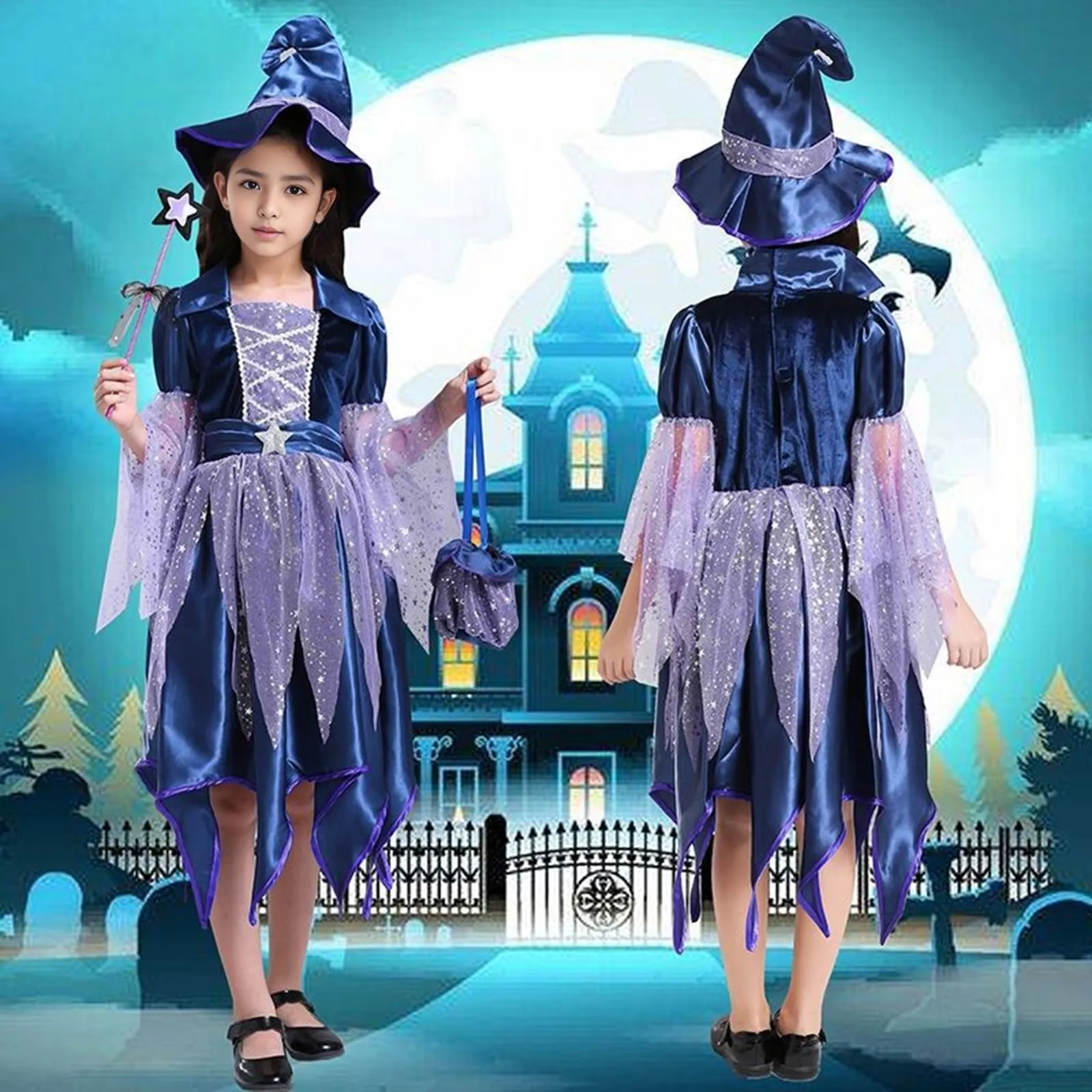 

Halloween Vampire Disguise Clothing Child Junior Vampirina Dress with Wings Girls All Saints' Day Kids Costume Vestidos