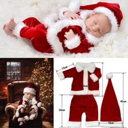 Christmas Costumes Baby Photography Clothing Soft Santa Claus Tops and Pants Fur Ball Hat Sets Studio Party Photoshoot Outfits