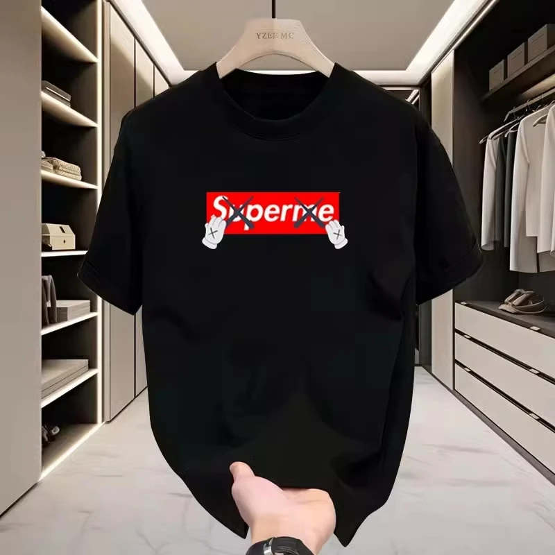 Gekreuztes Buchstaben-Logo Grafik-T-Shirt Trendiges Street-Hip-Hop Casual Baumwolle Kurzarm Unisex Oversized Mode Schwarze Streetwear – Detail 4