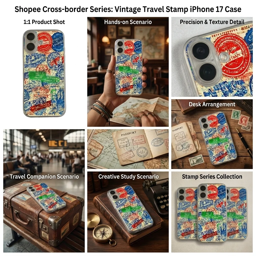 Vintage Postage Stamp Phone Case for iPhone 17 Retro Passport Stamp Clear TPU Cover Shockproof Anti-Scratch Slim Protective Case
