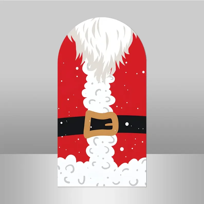 Mehofond Merry Christmas 2-Sided Arch Cover Backdrop Winter Snow Santa Claus Xmas Trees Party Red Window Decor Photo Studio