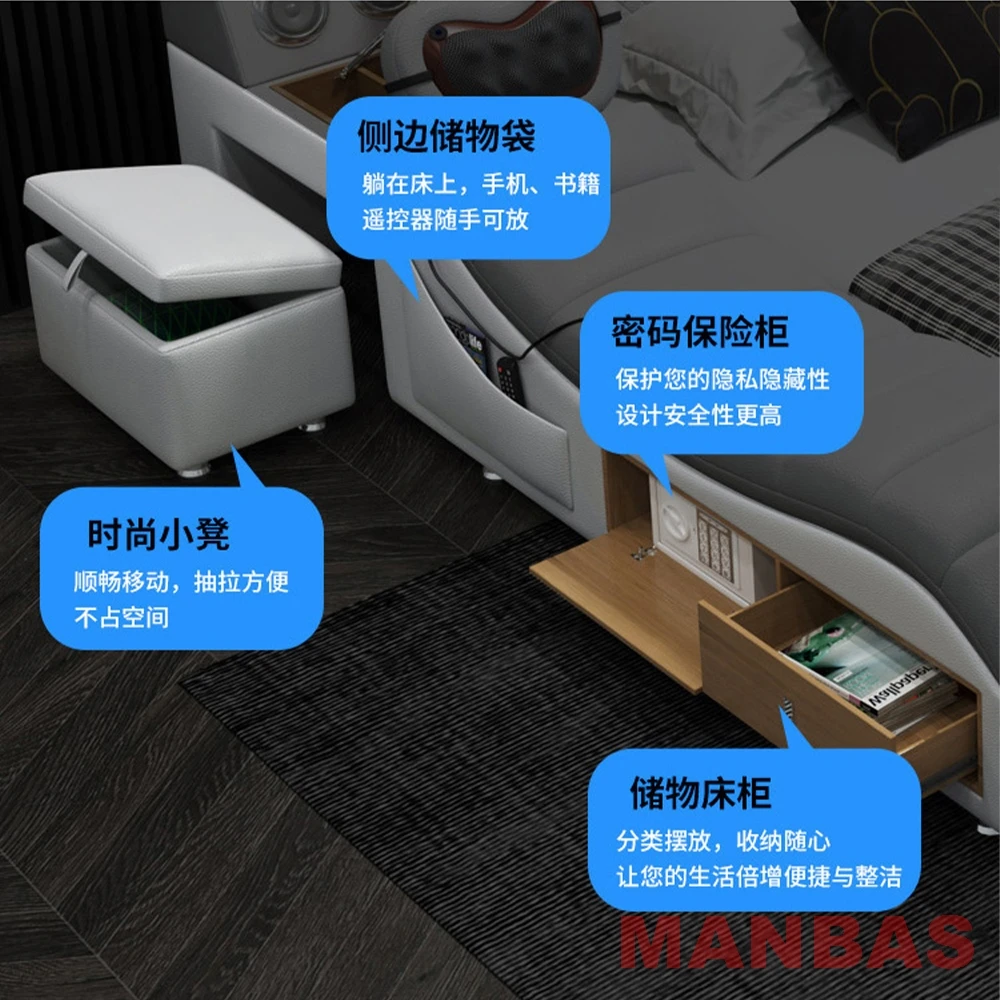 Modern Tech Smart Bed, King/Queen Size Genuine Leather Bed with Projector,USB, Speaker, Luxury Multifunction Bed, All In One Bed - view 5
