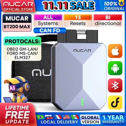MUCAR BT200 MAX CAN FD OBD2 escáner 15 reinicio AI herramientas de diagnóstico de coche todo el sistema escaneo automático Control bidireccional actualización gratuita
