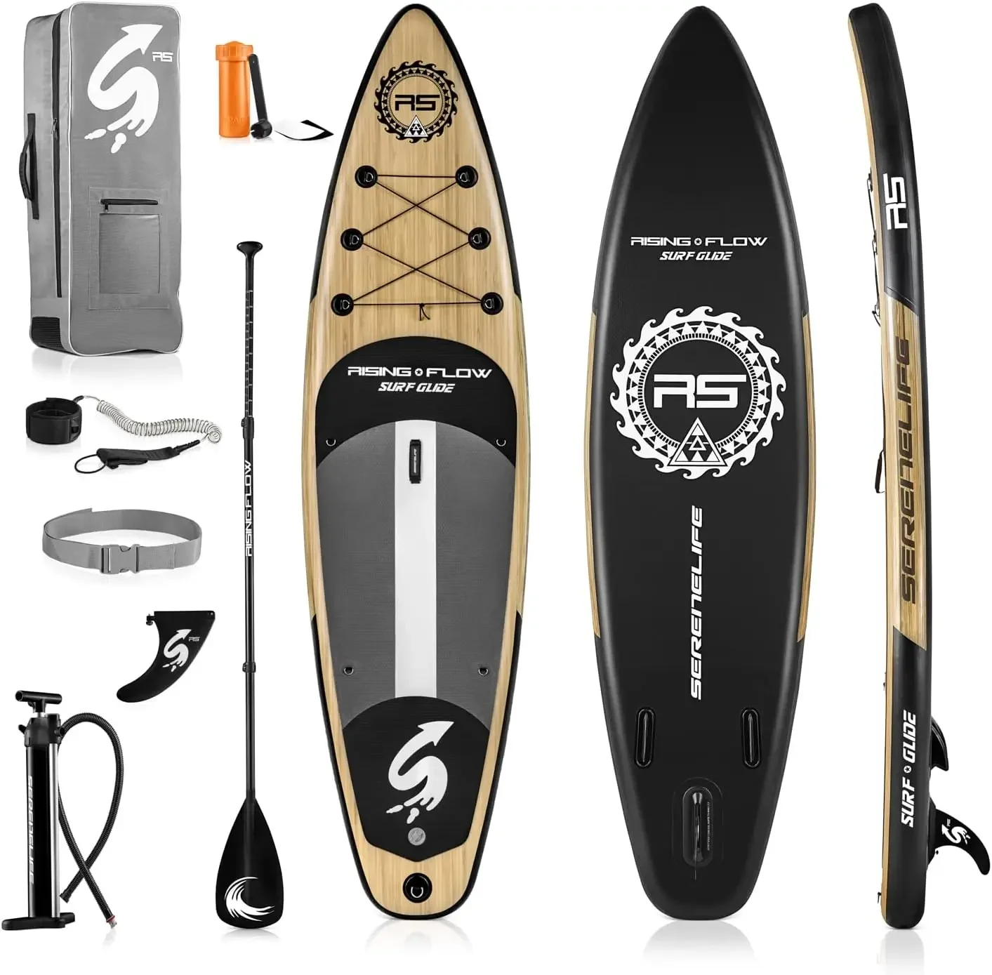 

SereneLife Inflatable Stand up Paddle Board - Non-Slip SUP with Paddle, Pump, Leash, and Complete Accessories - Enjoyable Water