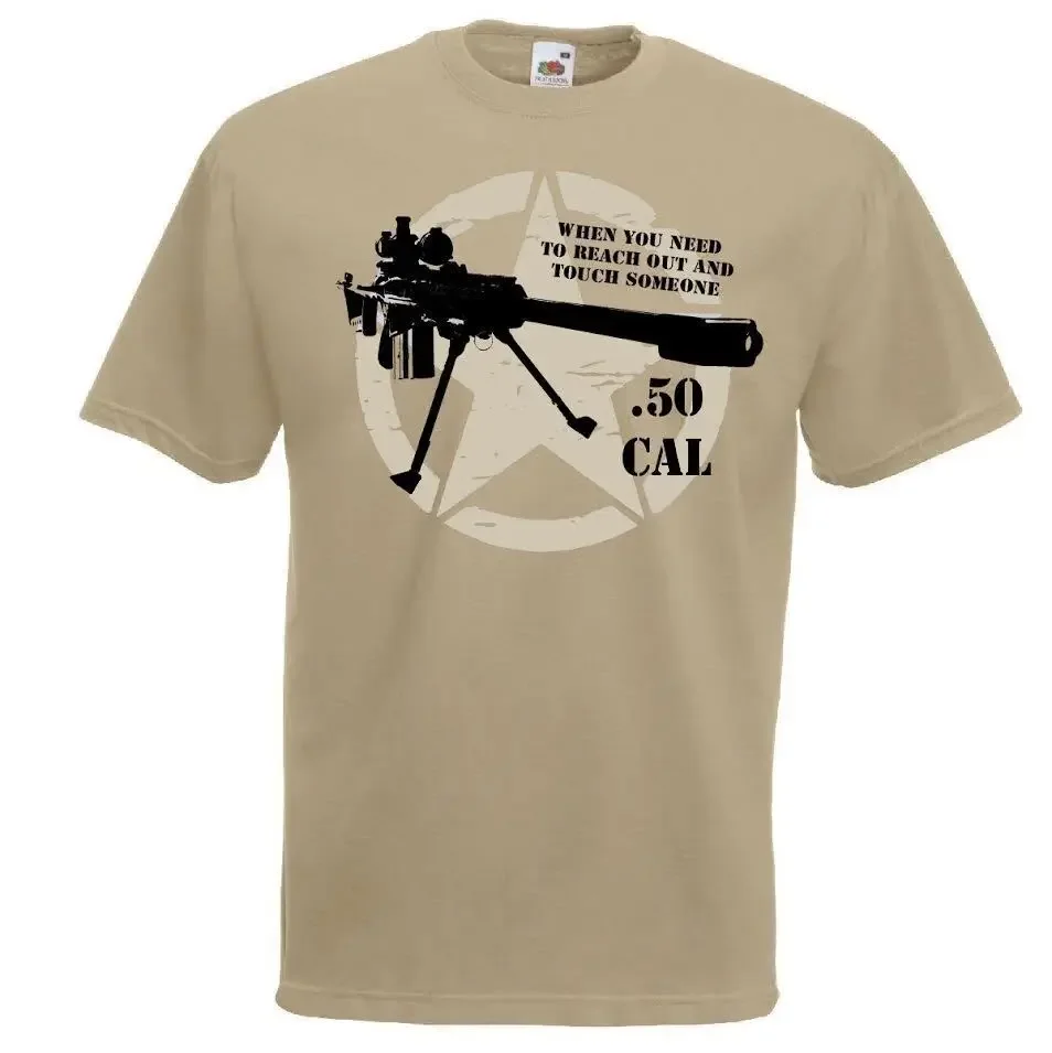 50. Cal Sniper Reach Out to Someone Marksman Khaki Unisex T-Shirt High Quality 100%Cotton Short Sleeve