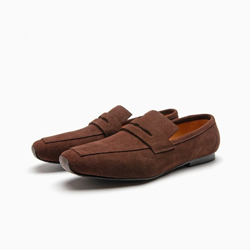 

Men Loafers Shoes Genuine Leather Retro Versatile Square Toe Business Formal Men Shoes