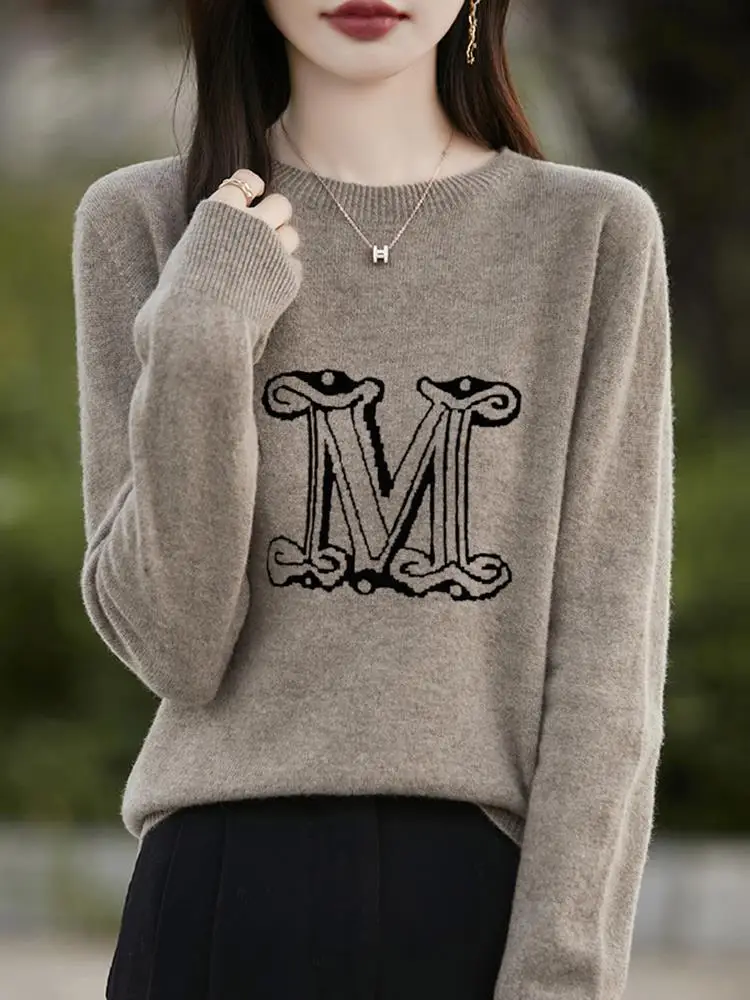 

Женский круглый вязаный свитер Ne Long Sve, свободный крой, с вышивкой букв, утягивающий базовый слой, осенне-зимняя внутренняя одежда