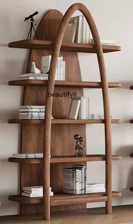 

North American black walnut solid wood bookshelf storage, floor-to-ceiling living room display cabinet storage rack