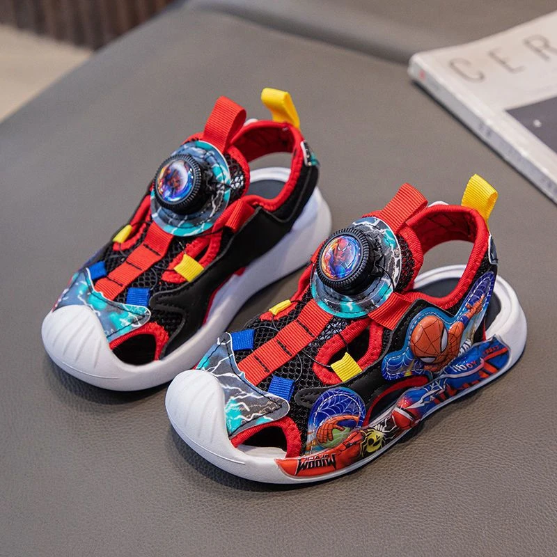 Sandalias de verano para bebés, niños y niñas, zapatos con luz Led, dibujos animados de Disney, Spiderman, sandalias de playa para interiores, baño