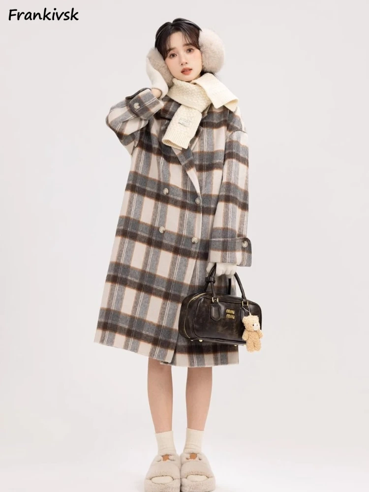 

Plaid Blends Women Korean Preppy Style Aesthetic Fashion Contrast Color Long Sleeve High Street Youthful Popular Autumn Winter