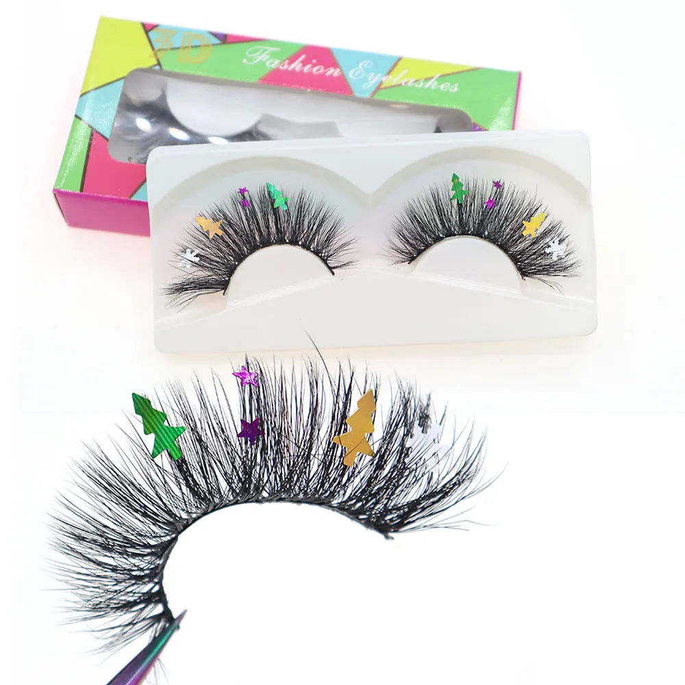HBZGTLADMacaron Butterfly Glitter False Eyelashes with Curling Russian Lift for Halloween And Christmas Festive Makeup One Pair