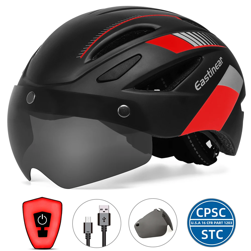 

MTB Bicycle Helmet for Men Women Adult Goggles Cycling Helmet USB LED Taillight Mountain Road Scooter Racing Bike Safety Helmets
