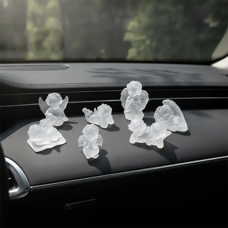 Frosted Resin Cherub Angel Figurines Mini Angel Wings Girl Carving, Crystal Home Decor - Unique Handcrafted Gem Crafts